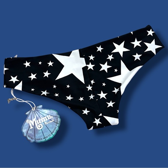 NWT Show Me Your Mumu Mermaid Black and White Stars Bikini Bottoms. Medium ๐ - Picture 3 of 9